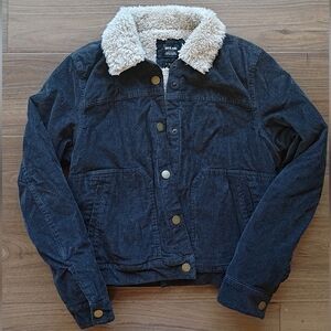 PRANA Women's Ashland Cord Jacket Grey Ivory Sherpa Trim Size Small